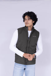 Olive & Black reversible sleeveless puffer jacket